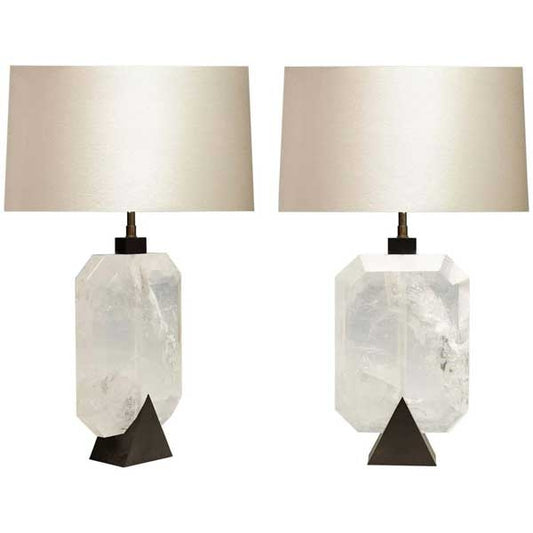 Pair of Diamond Form Rock Crystal Quartz Lamps