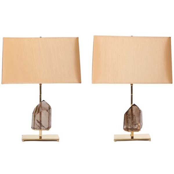 Smoky Quartz Rock Crystal and Brass Lamps