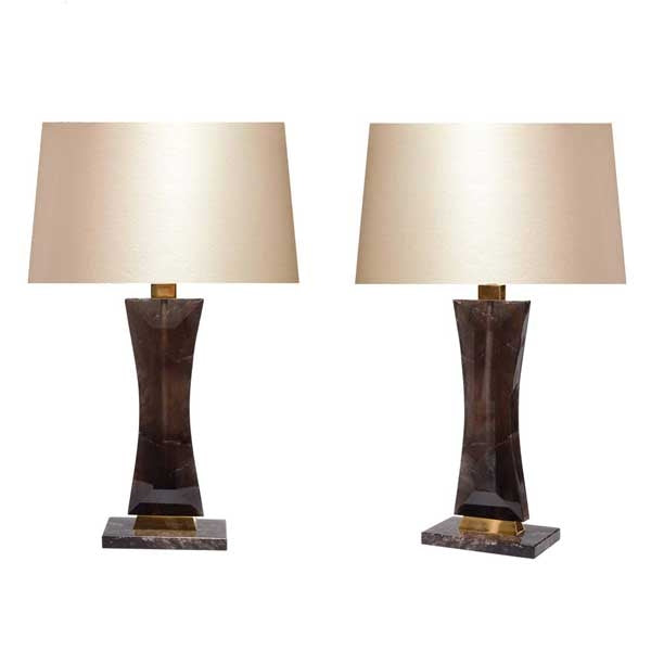 Pair of Modern Smoky Brown Rock Crystal Quartz Lamps