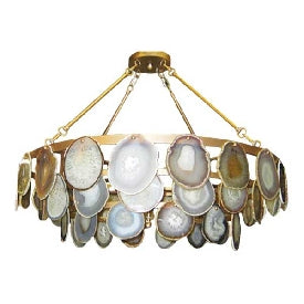 Natural Agate Slice and Gold Iron Chandelier