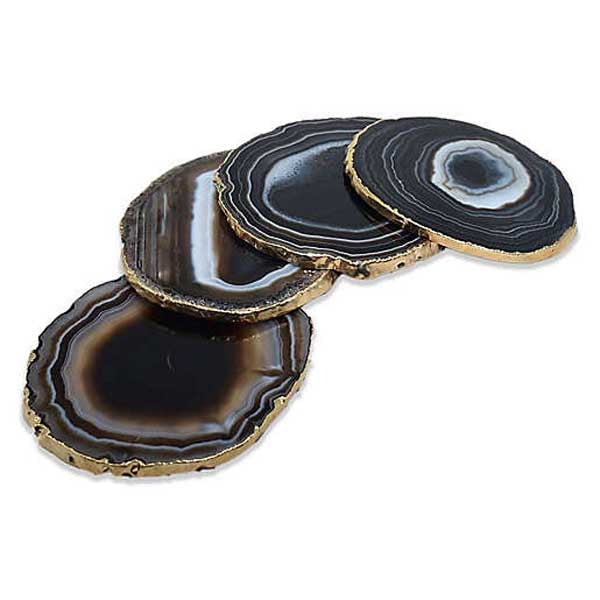 4 Gold Edge Black Agate Coasters