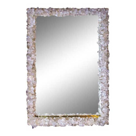 Clear Quartz Rock Crystal Enrusted Rectangular Mirror