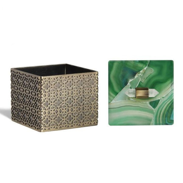 Rectangular Filigree Box In Green Agate