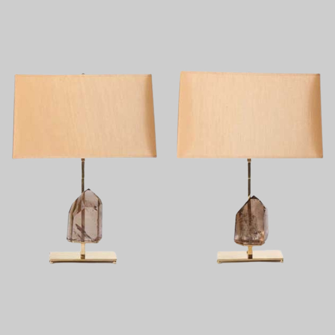 Smoky Quartz Rock Crystal and Brass Lamps