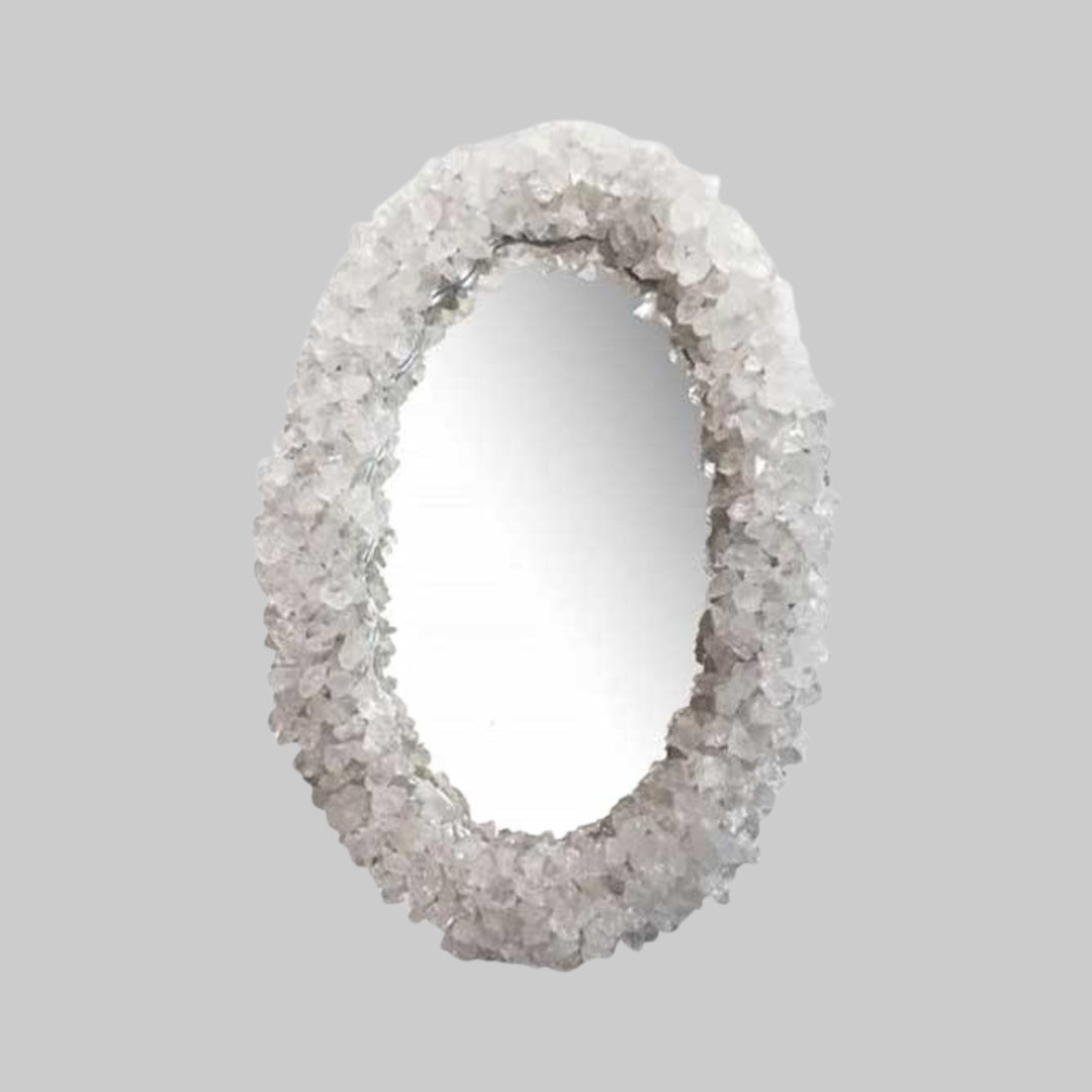 Clear Quartz Rock Crystal Enrusted Rectangular Mirror