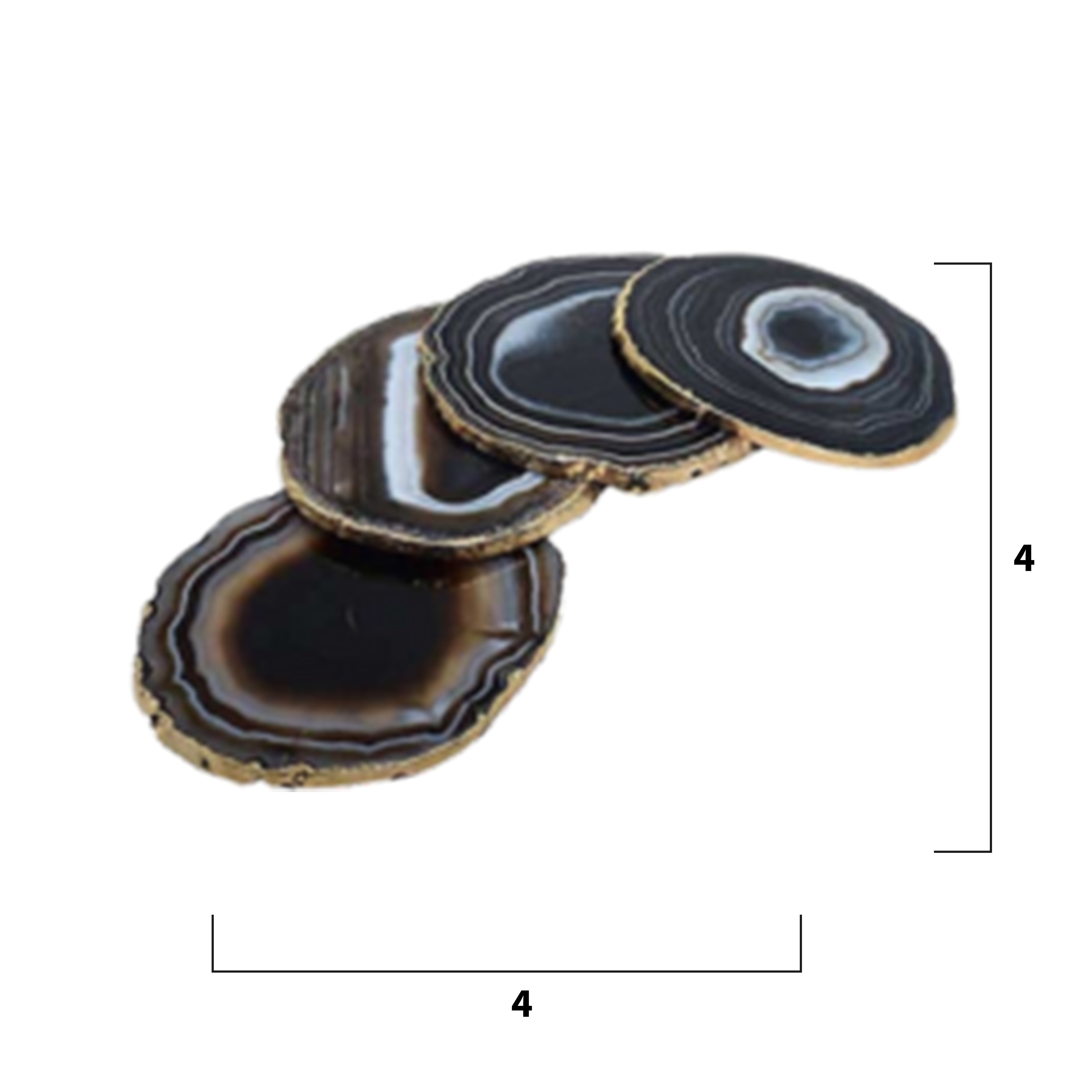 4 Gold Edge Black Agate Coasters