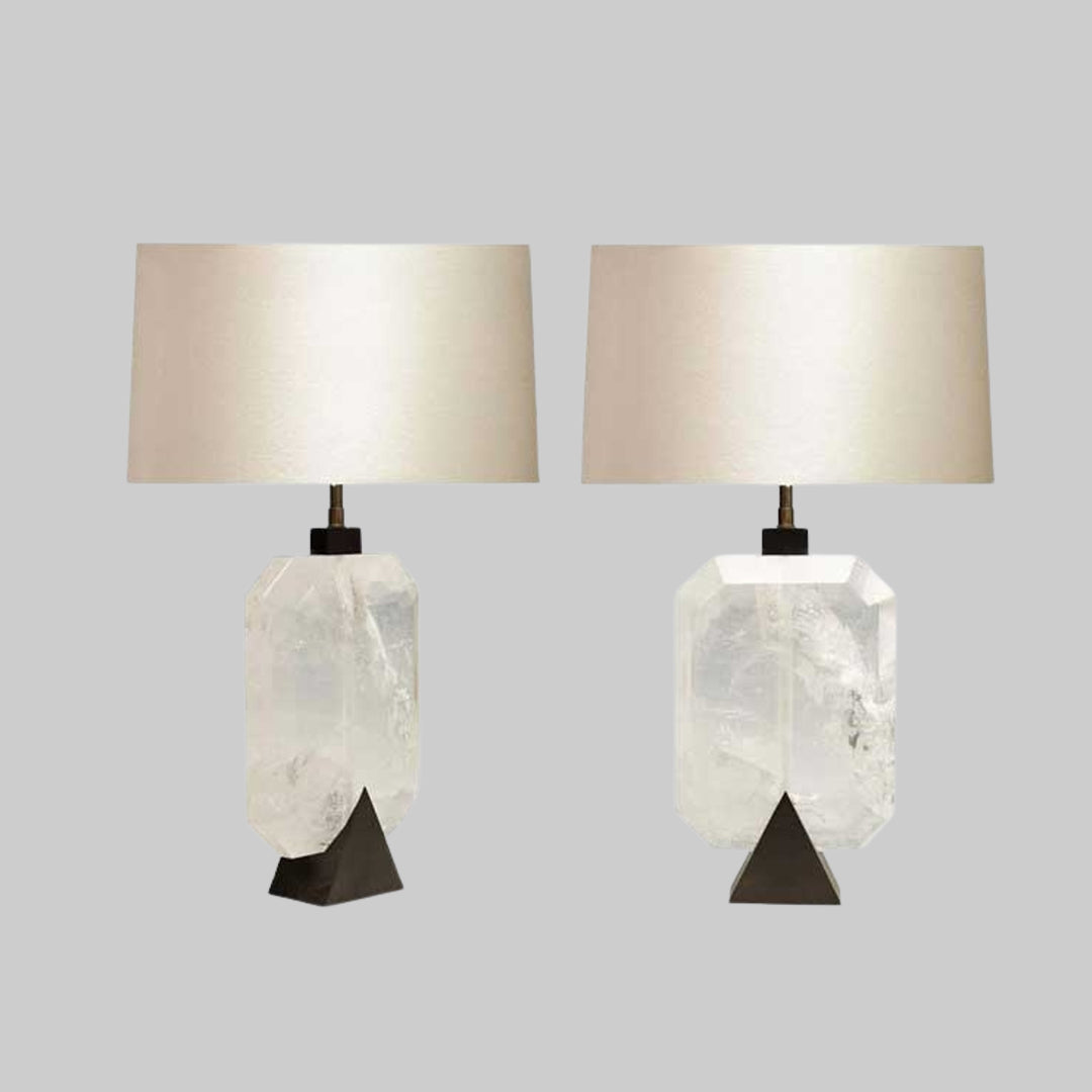 Pair of Diamond Form Rock Crystal Quartz Lamps