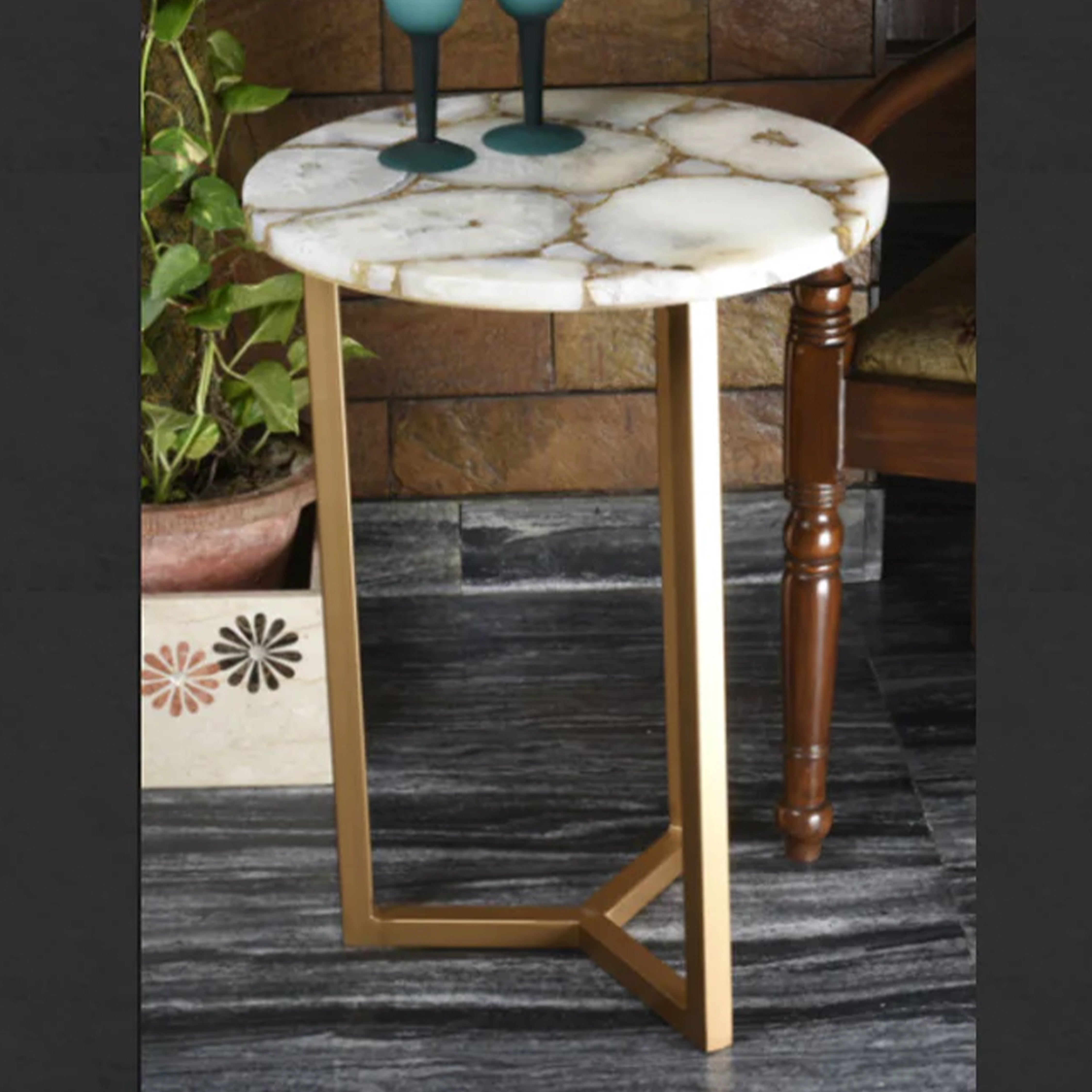 Ivory & Gold Agate Side Table