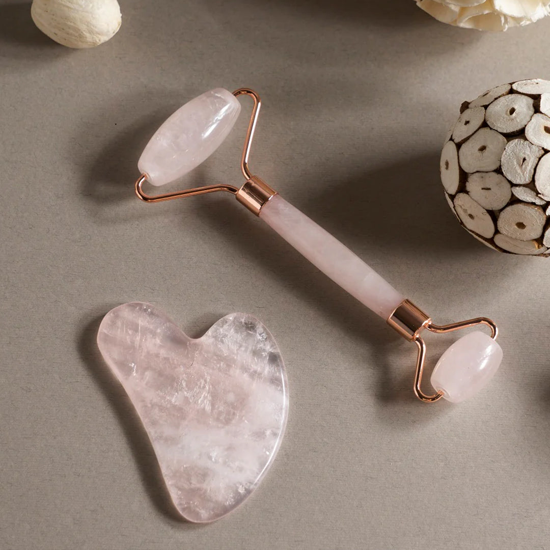 Rose Quartz Roller Slimming Face Massager and Roller Stone