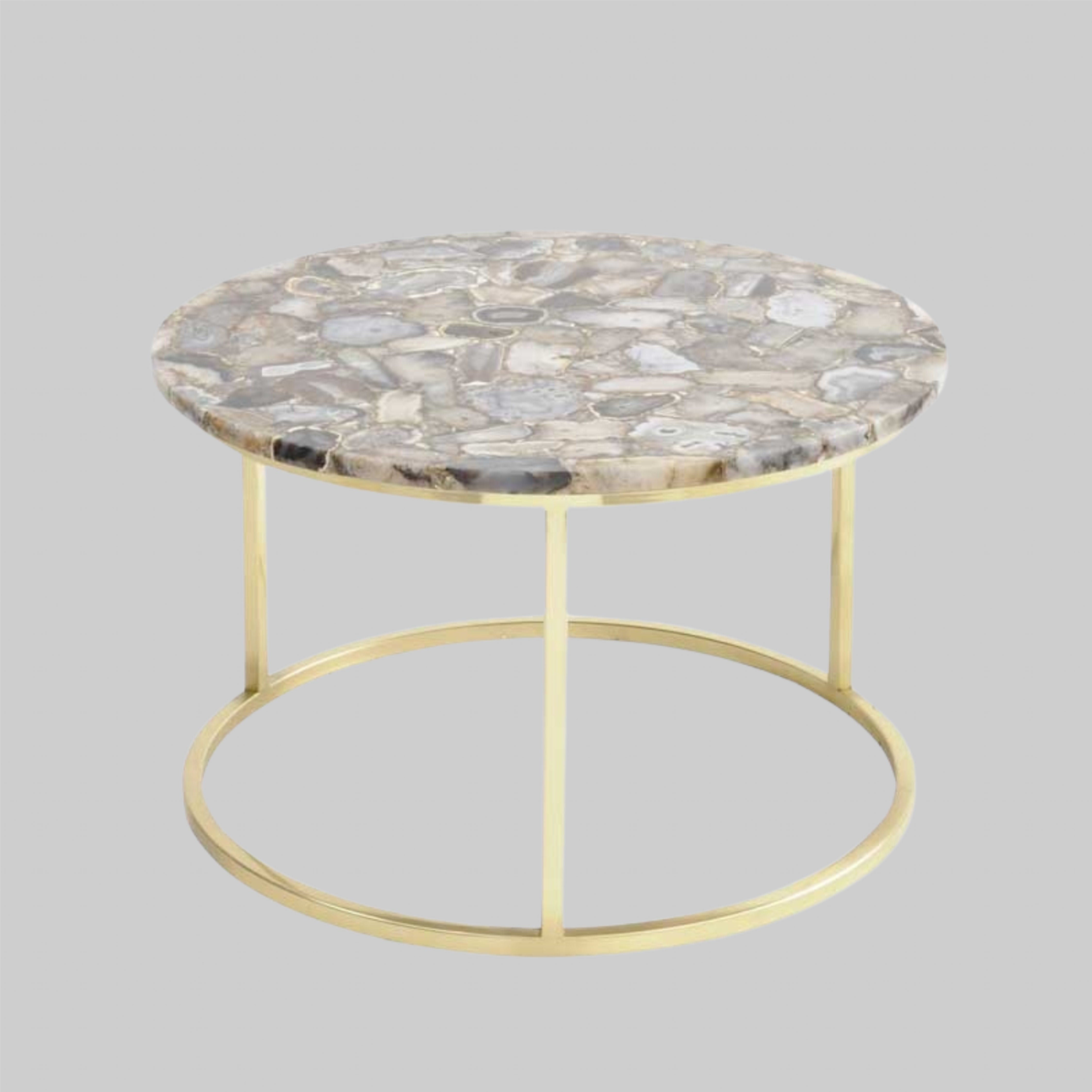 Agate Round Coffee Table On Brass Frame