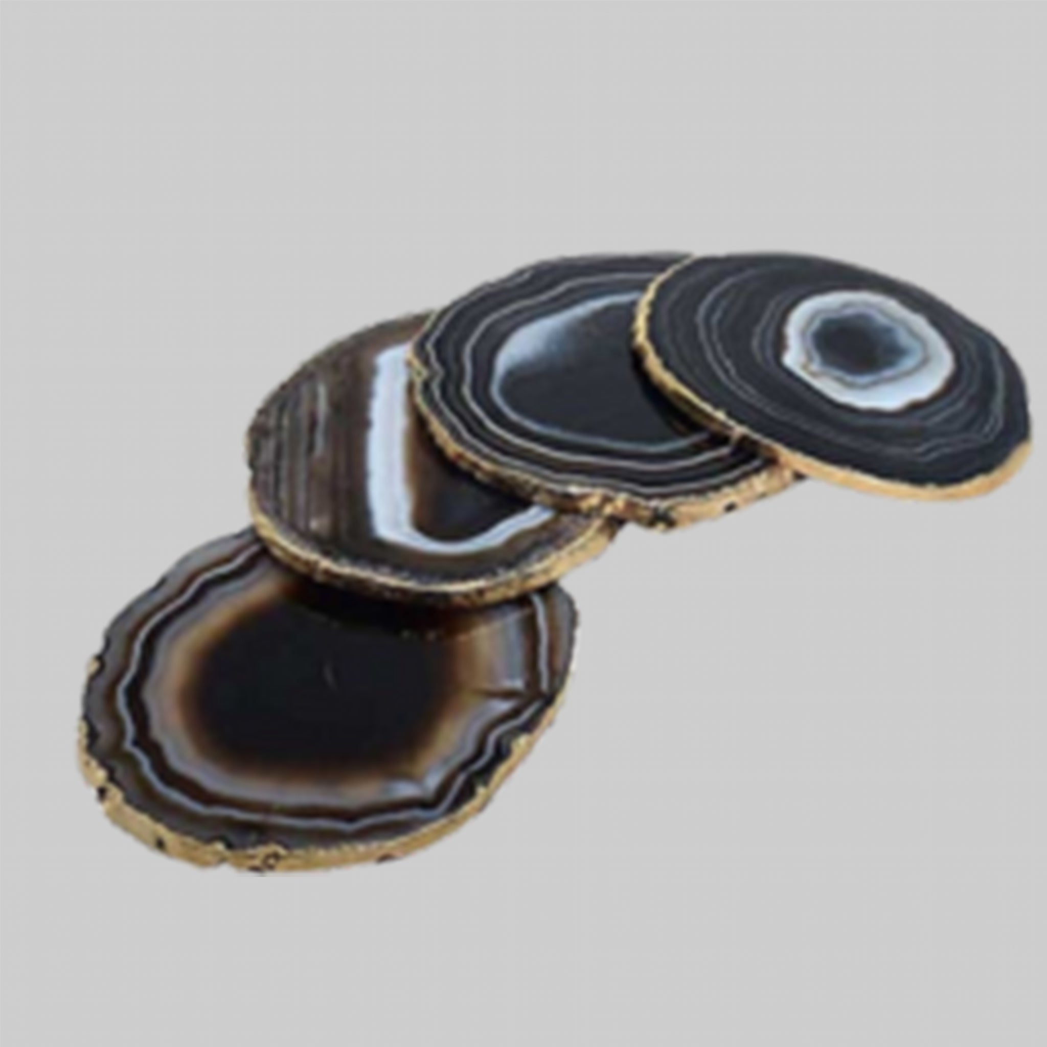 4 Gold Edge Black Agate Coasters