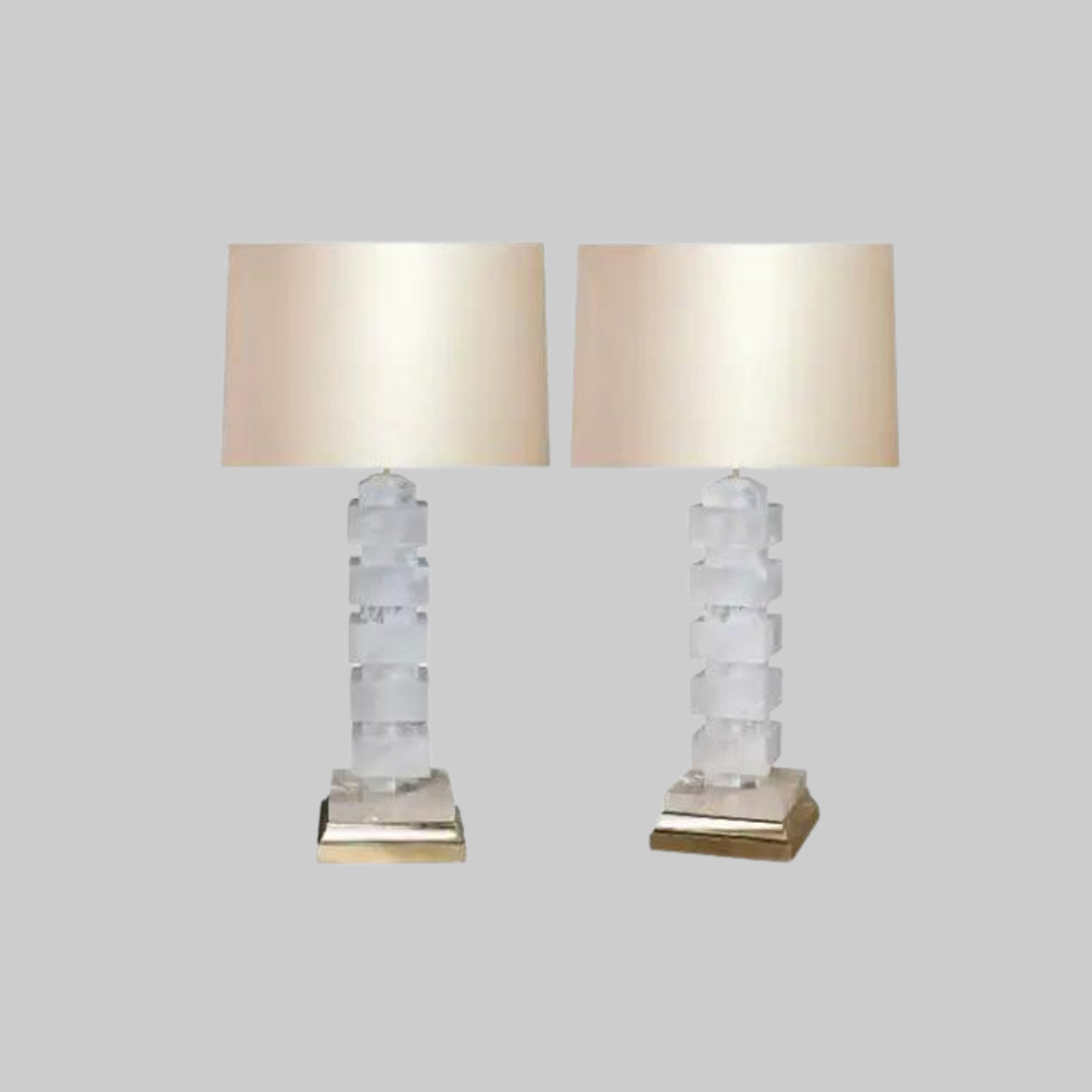 Pair of Cubic Form Rock Crystal Quartz Lamps