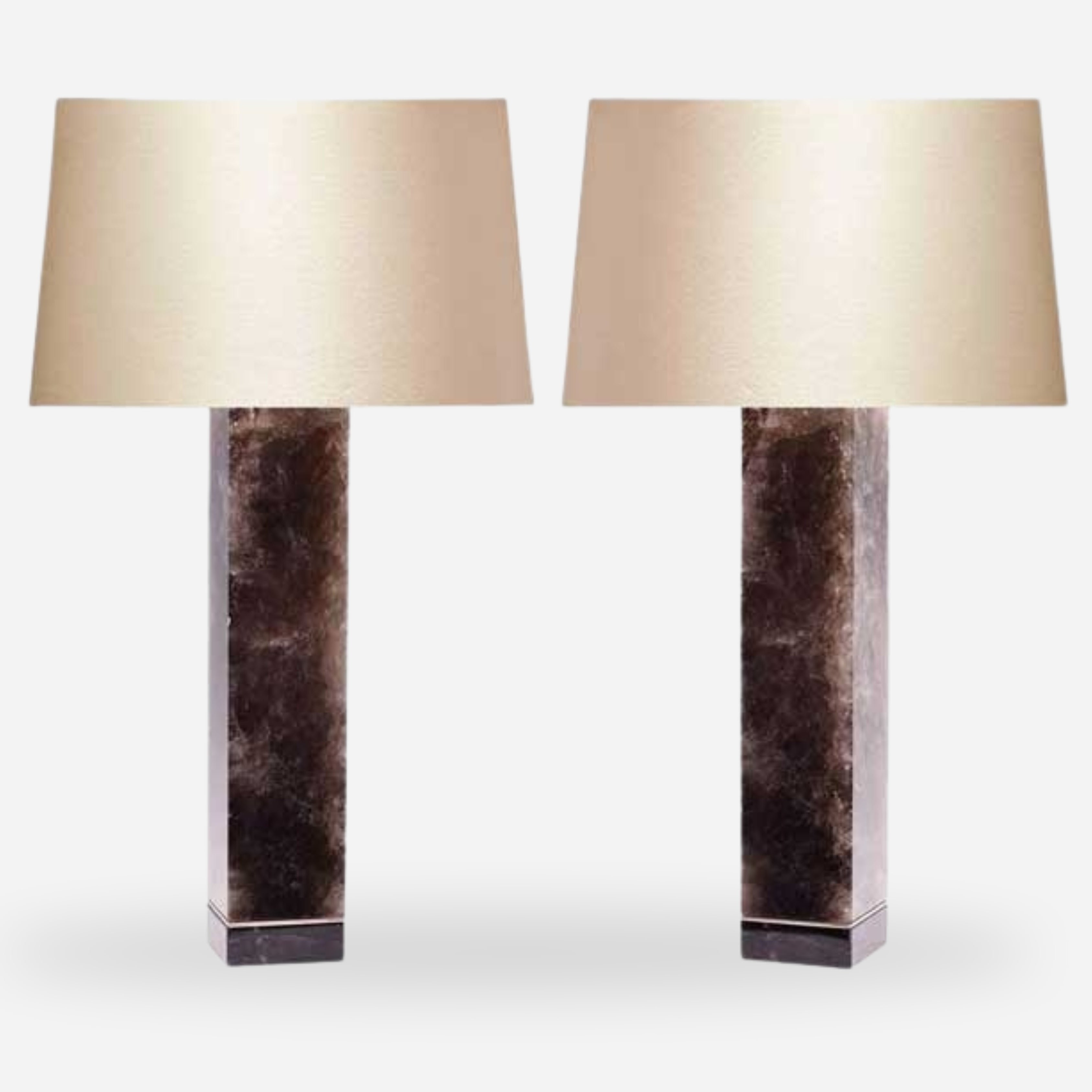 Pair of Modern Smoky Brown Rock Crystal Quartz Lamps