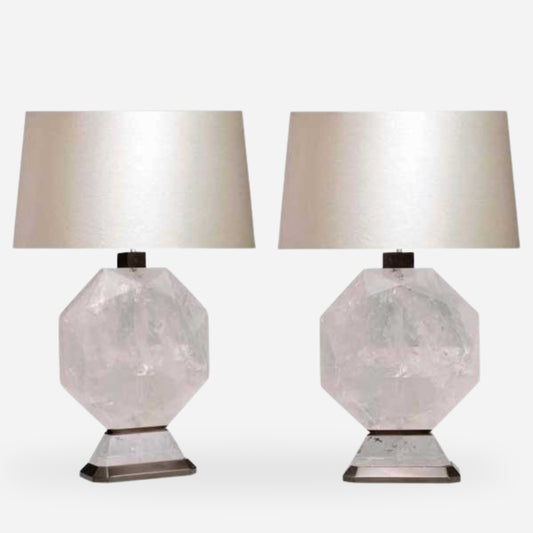 Pair of Octagon Form Rock Crystal Quartz Lamps