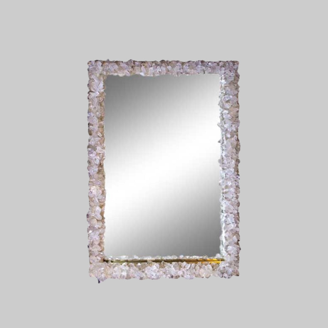 Clear Quartz Rock Crystal Enrusted Rectangular Mirror