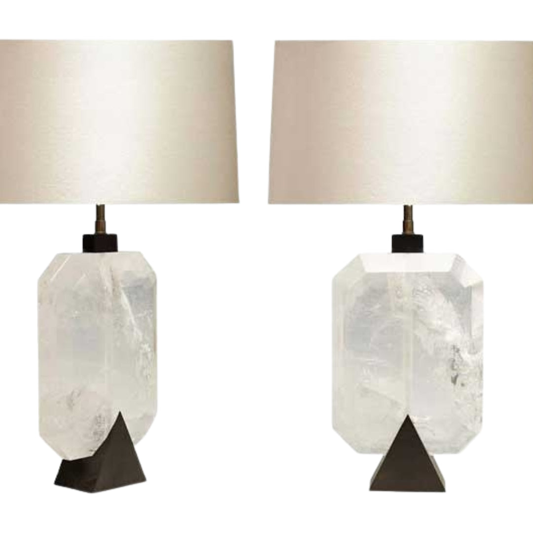 Pair of Diamond Form Rock Crystal Quartz Lamps