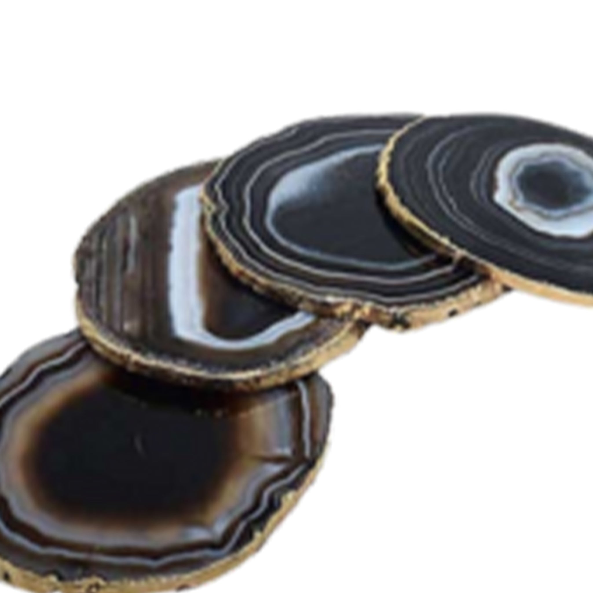 4 Gold Edge Black Agate Coasters