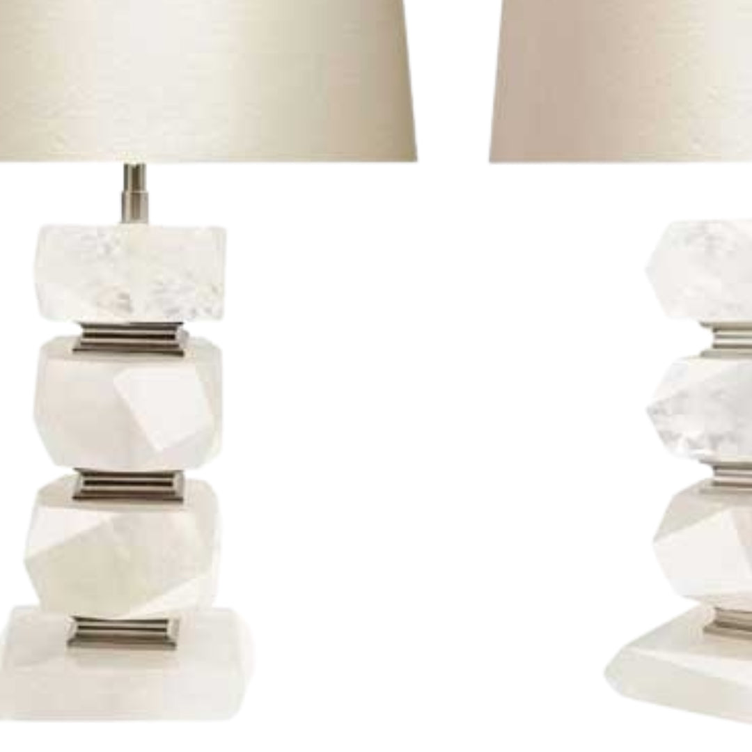 Pair of Faced Cubic Rock Crystal Quartz Lamps