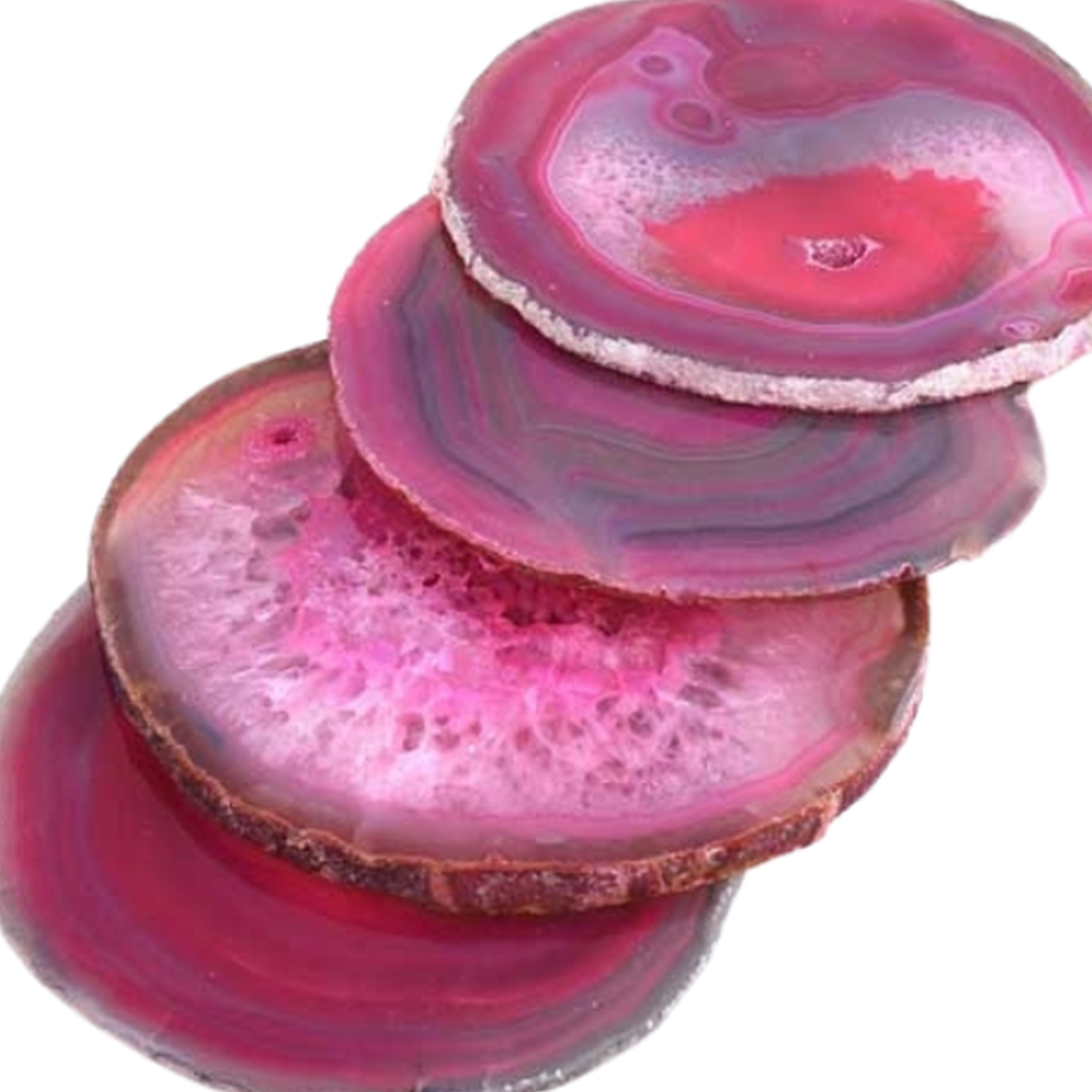 4 Pink Agate Coaster Set