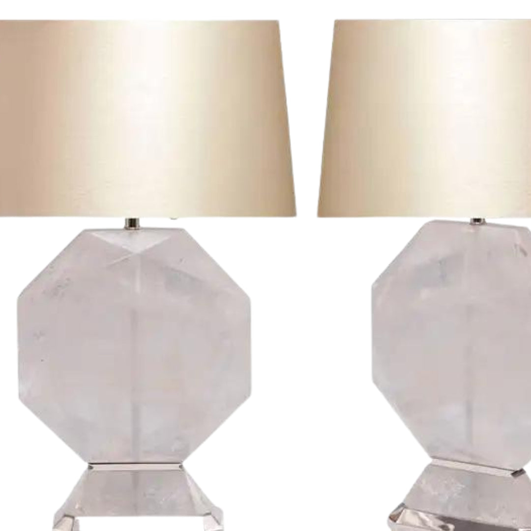 Pair of Octagon Form Rock Crystal Quartz Lamps