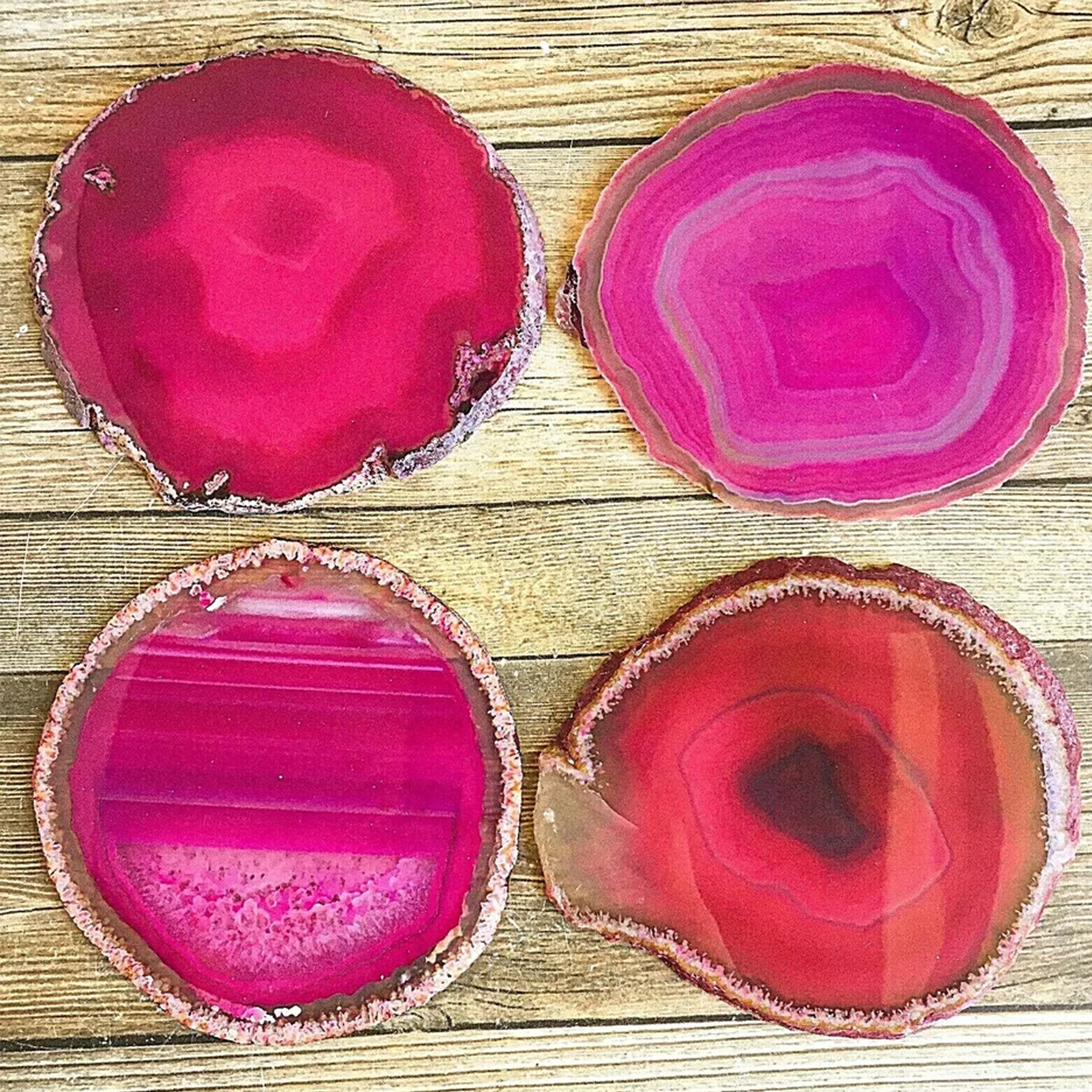 4 Pink Agate Coaster Set