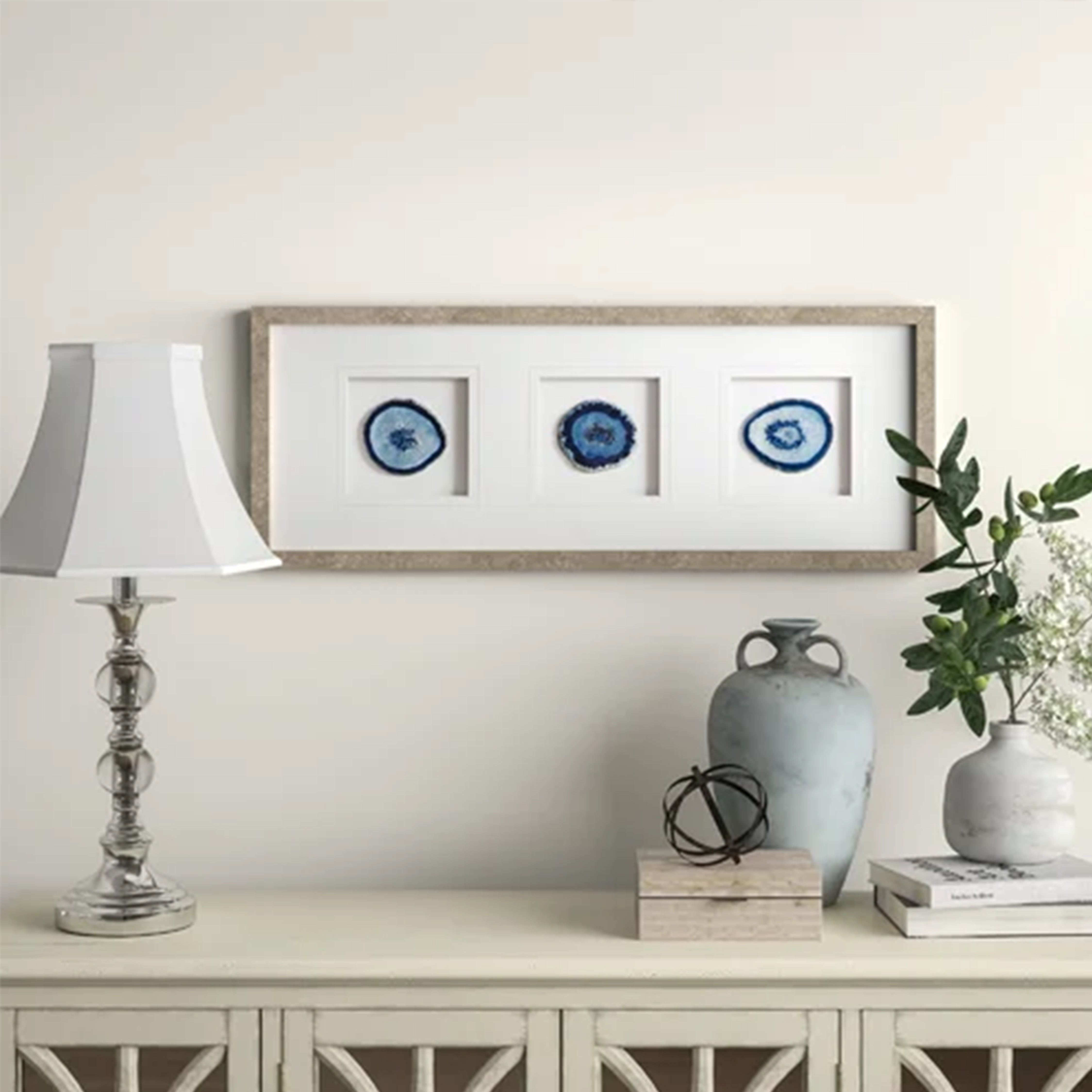 Blue Agate Stone Trio Framed Wall Art