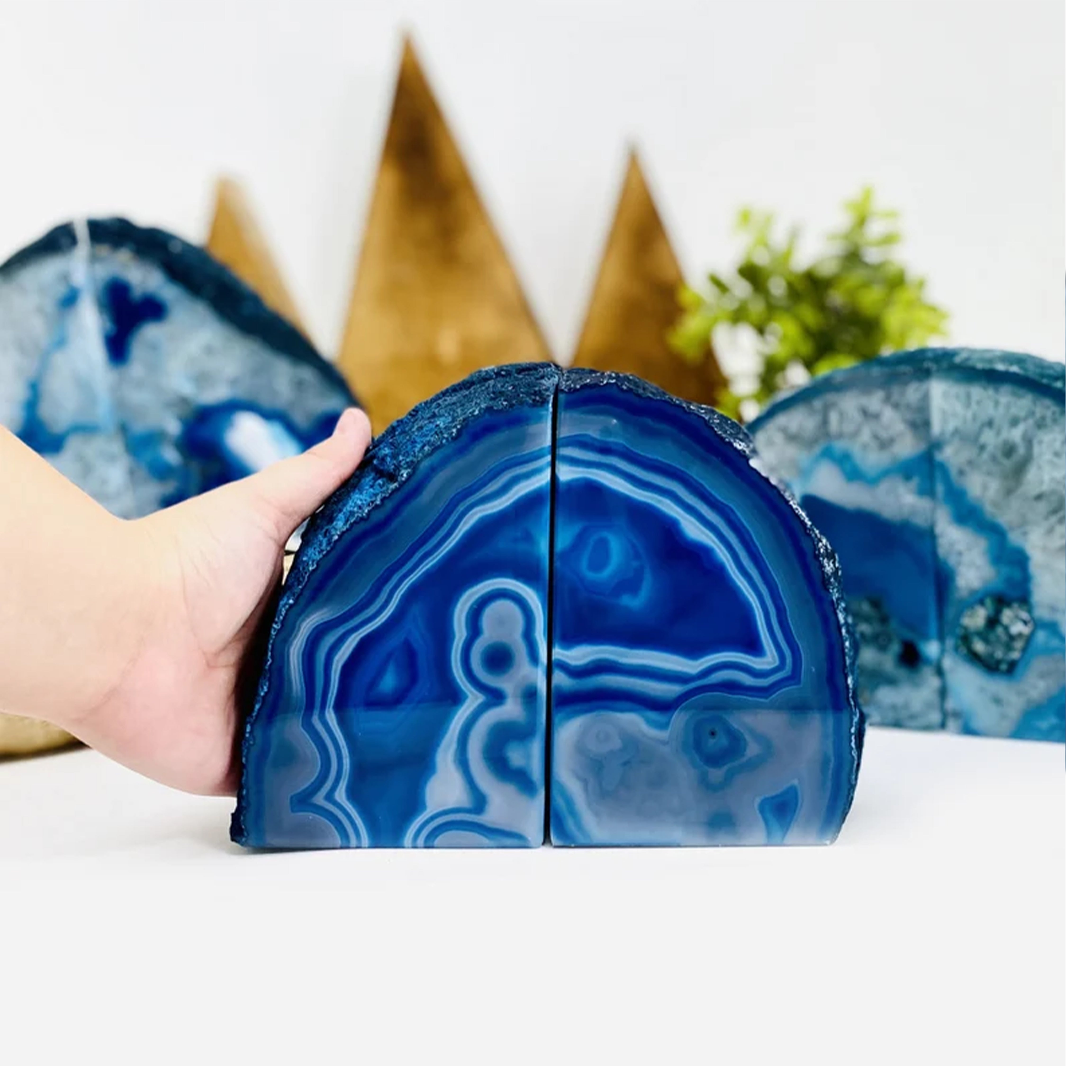 2 Agate Bookends in Blue