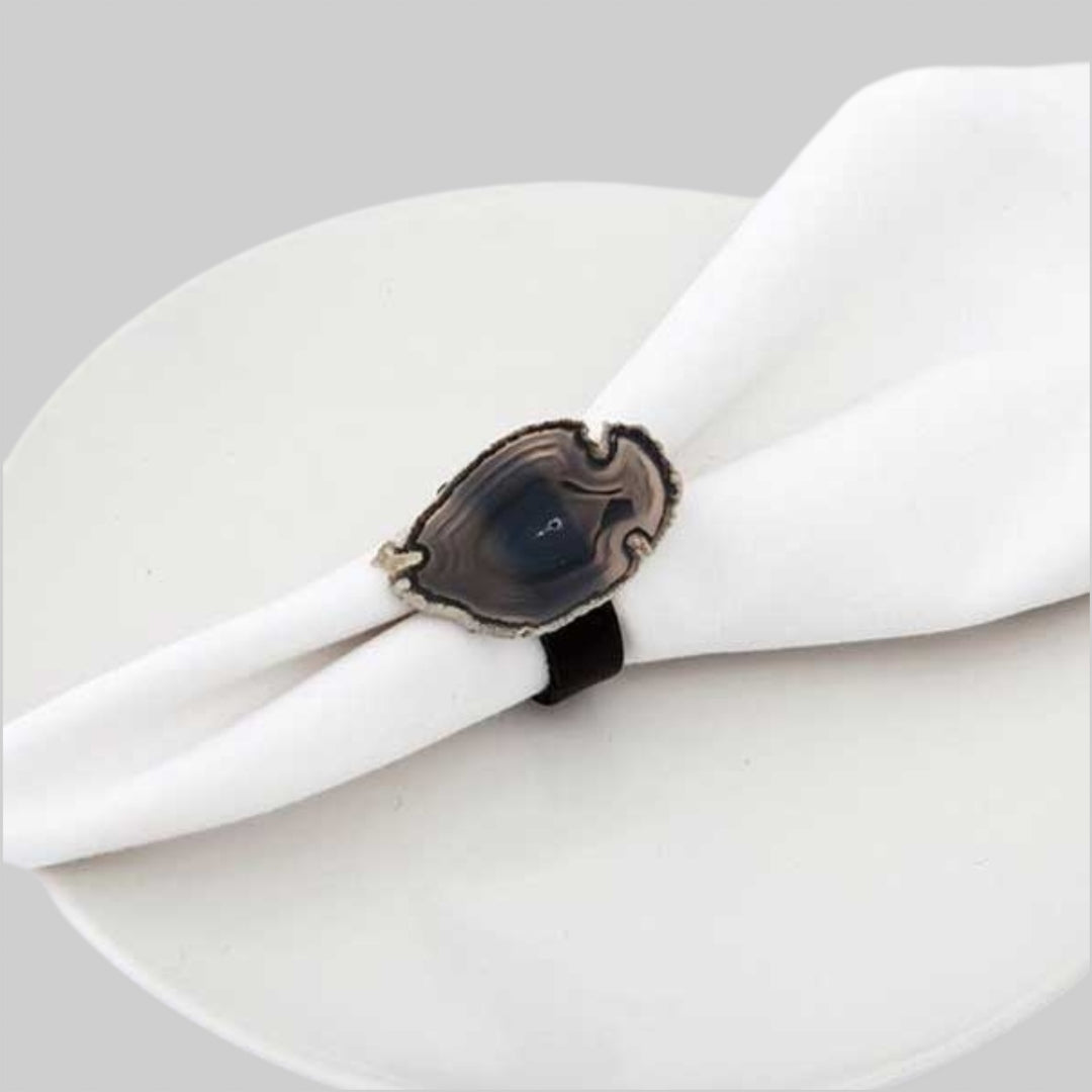 4 Agate Geode & Leather Napkin Rings