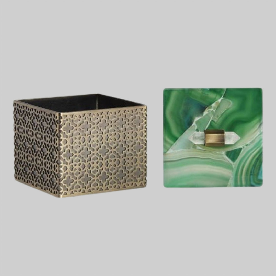 Rectangular Filigree Box In Green Agate