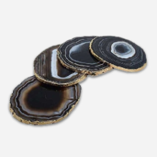 4 Gold Edge Black Agate Coasters