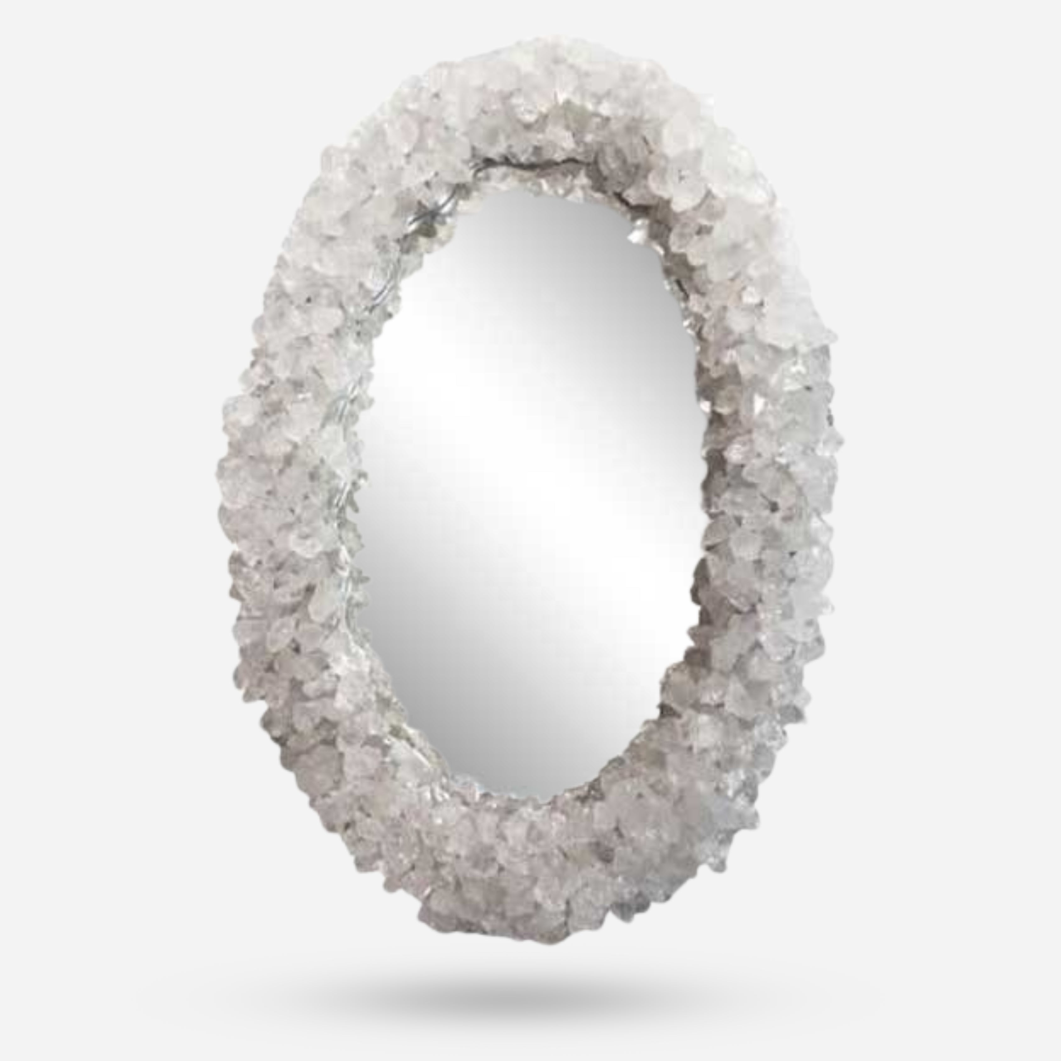 Clear Quartz Rock Crystal Enrusted Rectangular Mirror