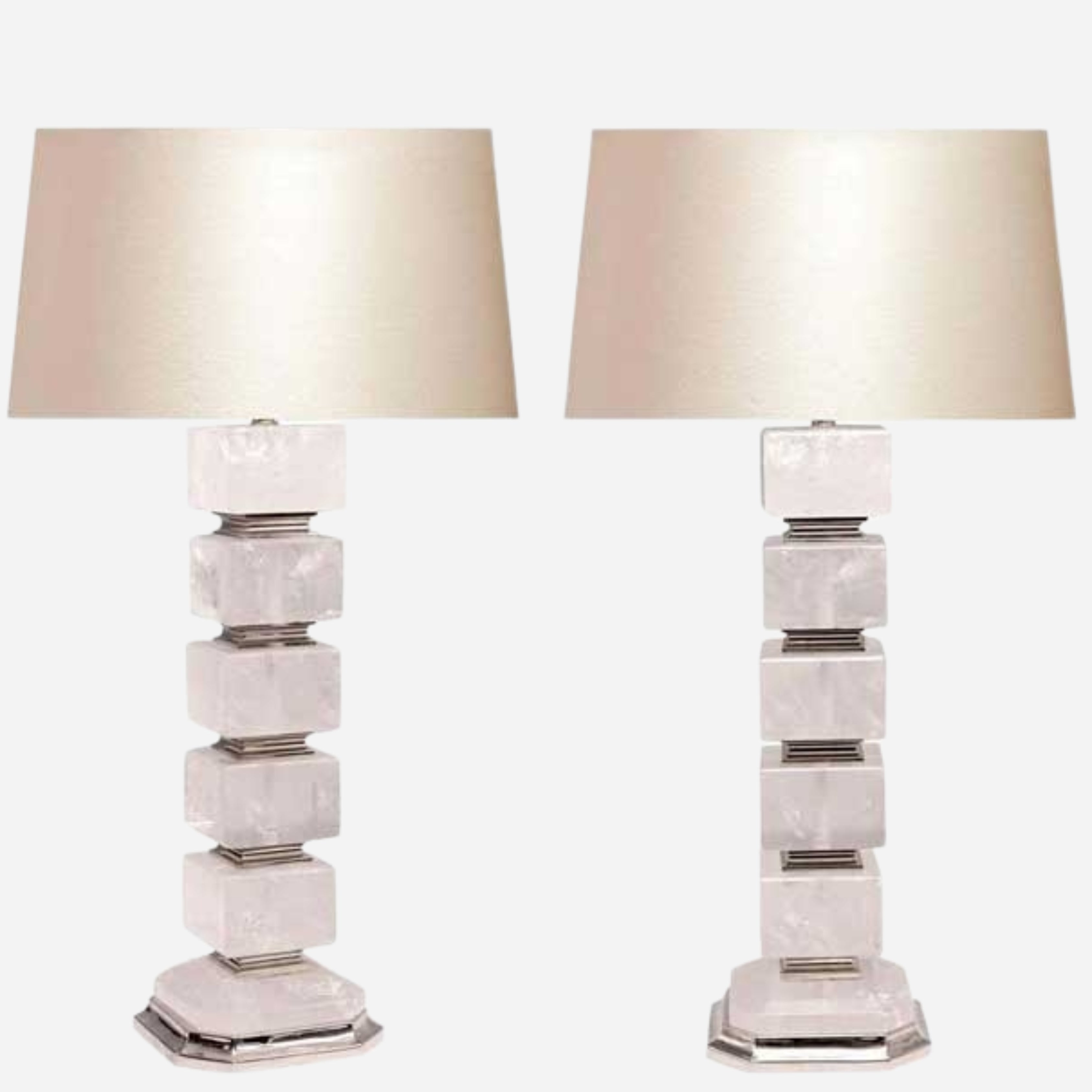 Pair of Cubic Form Rock Crystal Quartz Lamps