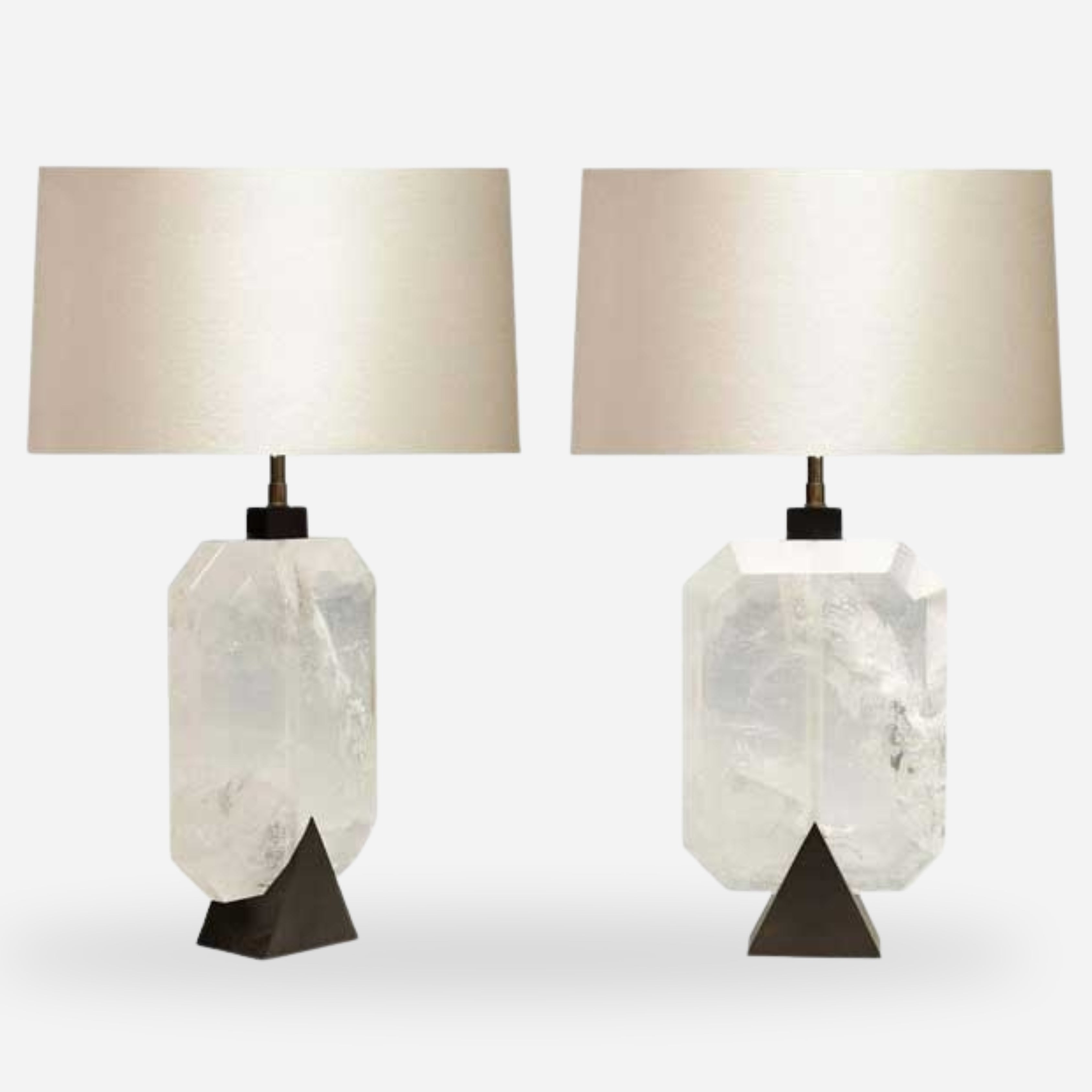 Pair of Diamond Form Rock Crystal Quartz Lamps