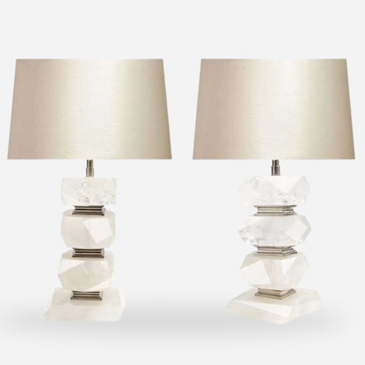 Pair of Faced Cubic Rock Crystal Quartz Lamps