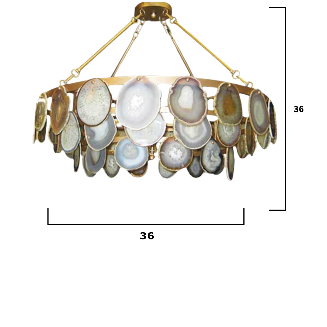 Natural Agate Slice and Gold Iron Chandelier