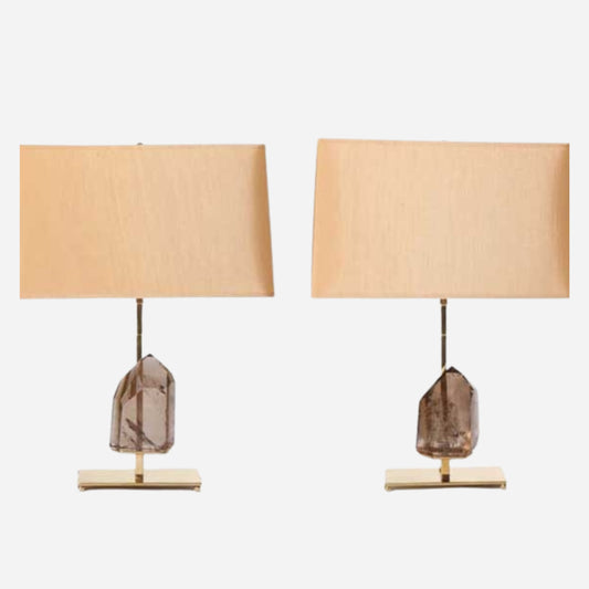 Smoky Quartz Rock Crystal and Brass Lamps