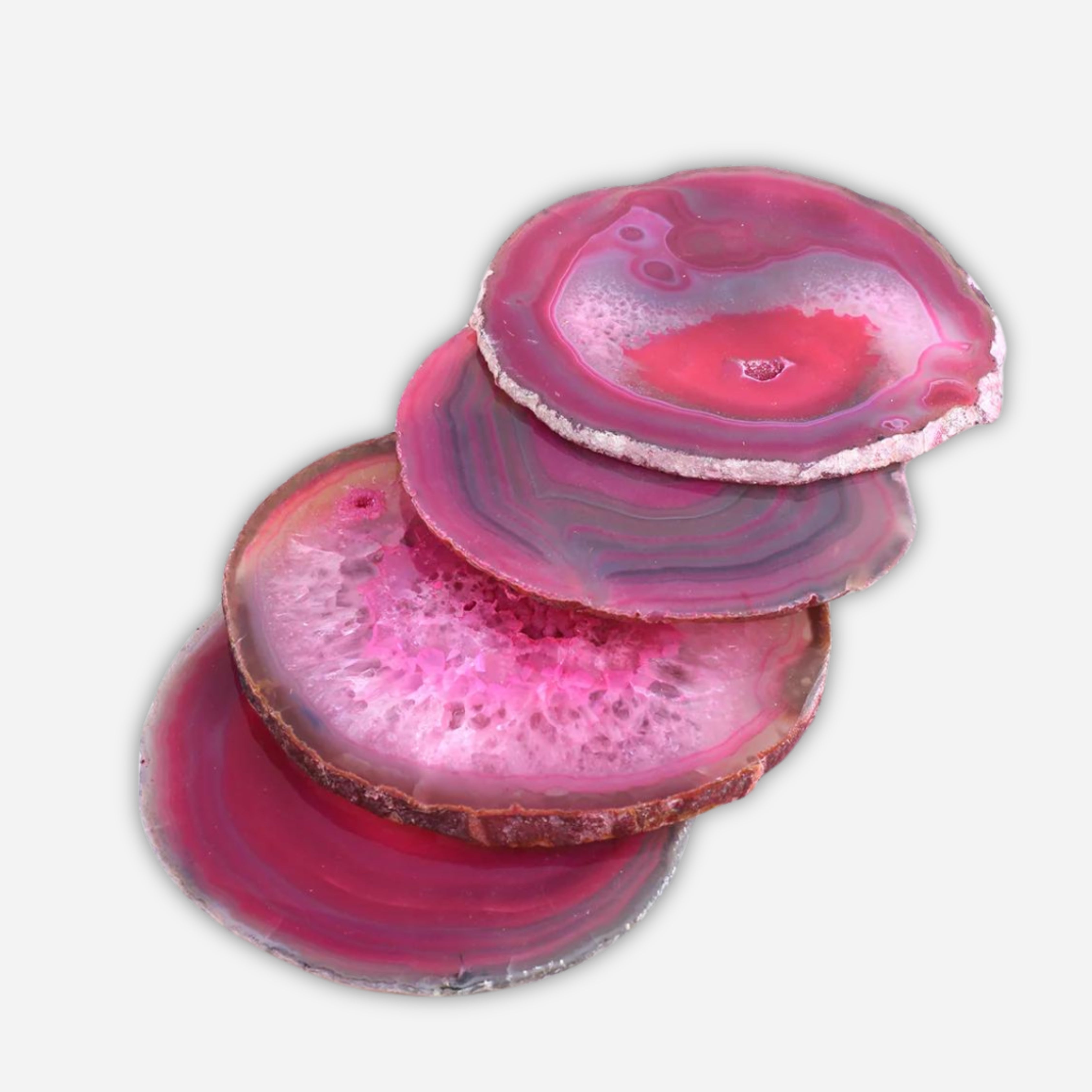 4 Pink Agate Coaster Set