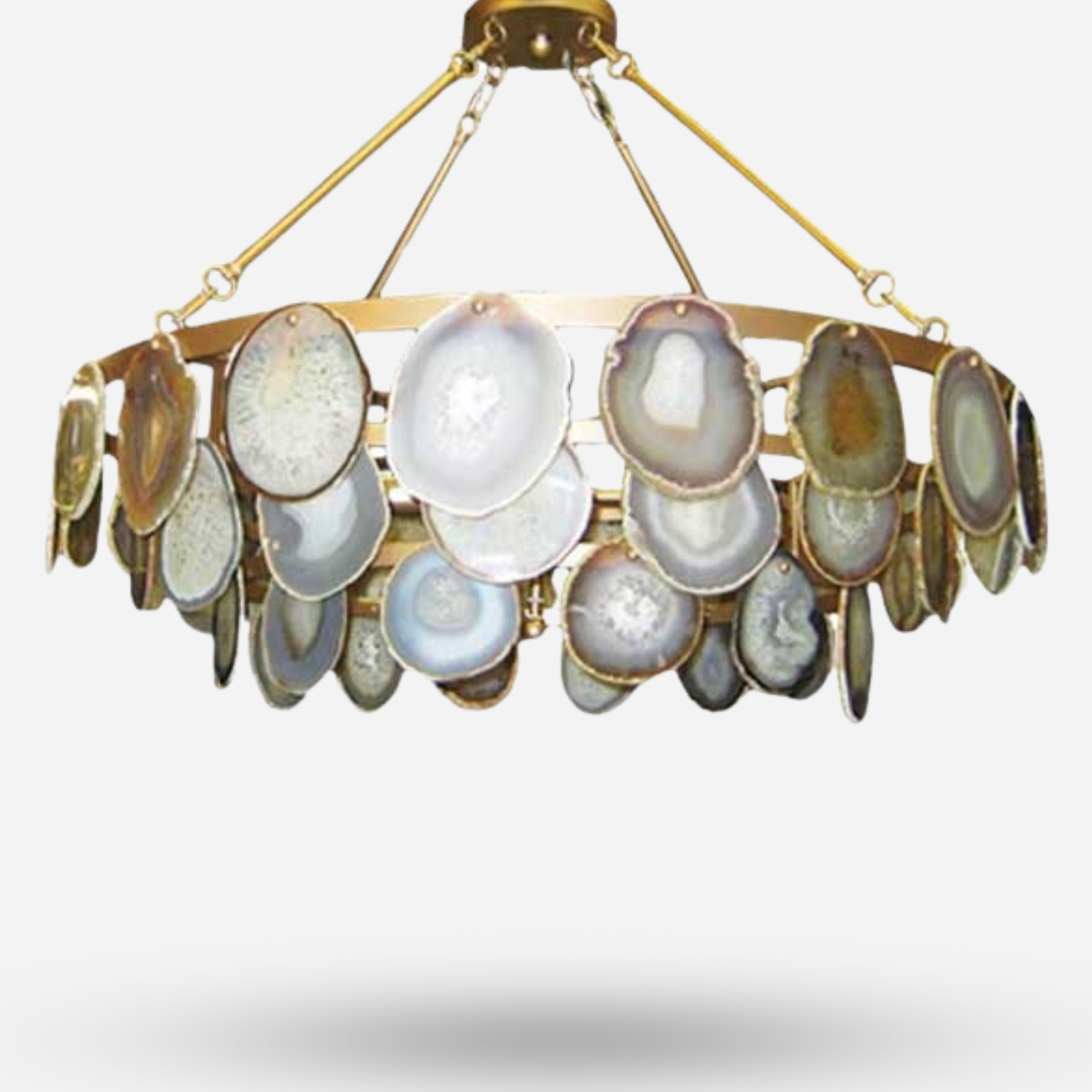 Natural Agate Slice and Gold Iron Chandelier