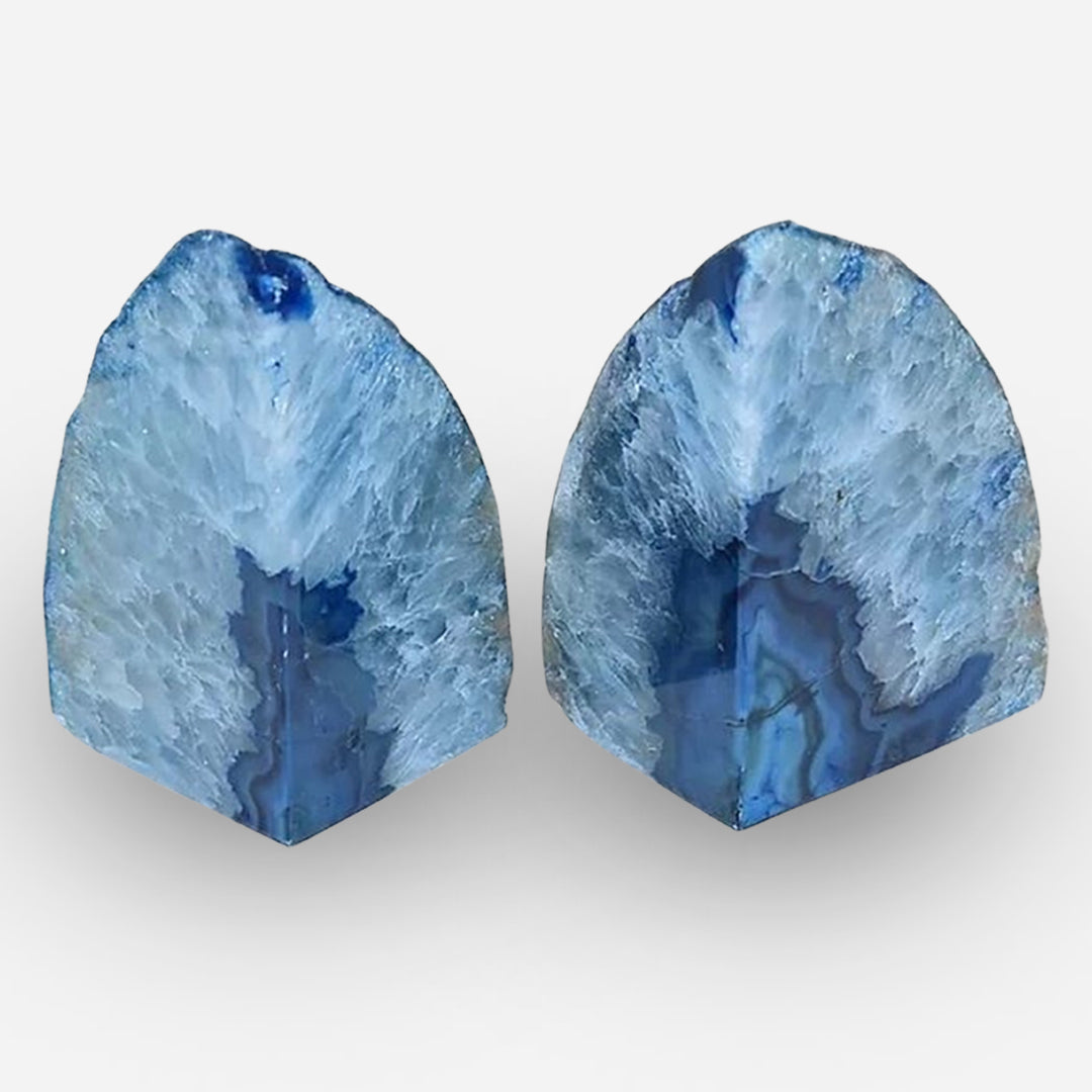 2 Agate Bookends in Blue