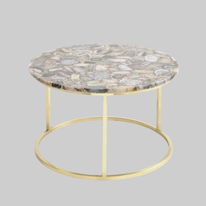 Agate Round Coffee Table On Brass Frame - Image 6