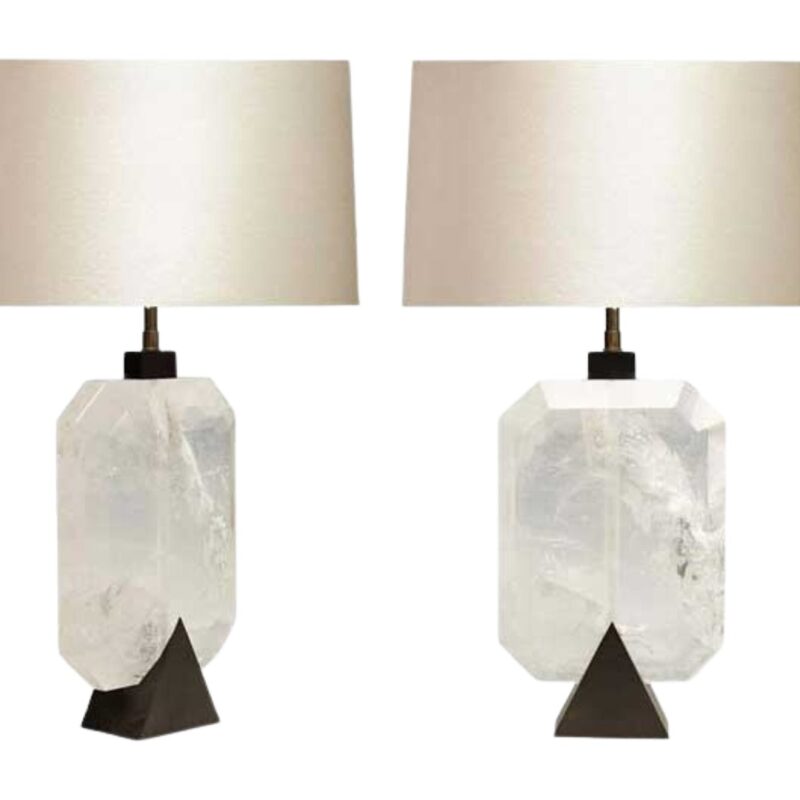 Pair of Diamond Form Rock Crystal Quartz Lamps - Image 5