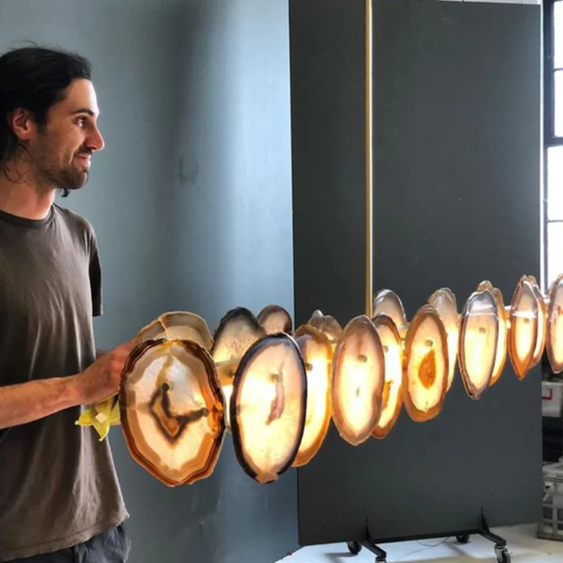Natural Agate Chandelier and Gold Leaf Finish - Image 2