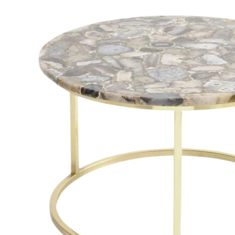 Agate Round Coffee Table On Brass Frame - Image 4